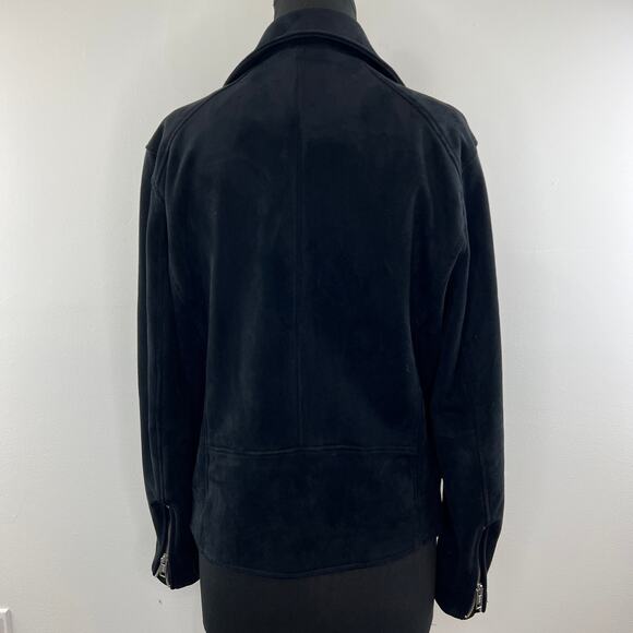 H&M Black Long Sleeve Asymmetrical Zip Faux Suede Moto Jacket Size M Medium - Picture 3 of 8